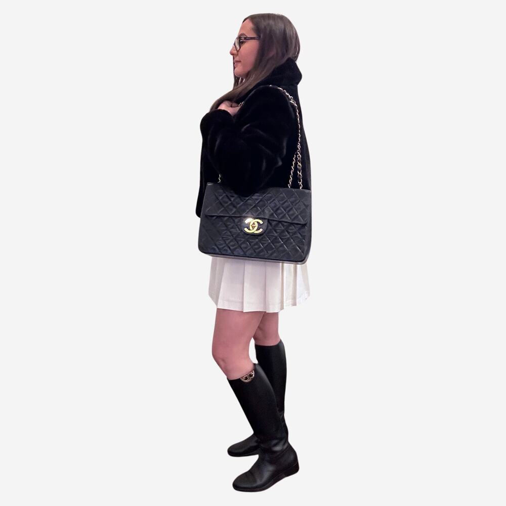 Authentic Vintage Chanel Lambskin Quilted Maxi Flap w 24k Gold-Plated Hardware - Picture 13 of 15